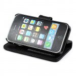 Wholesale iPhone 4S / 4 Square Flip Leather Wallet Case  (Black)